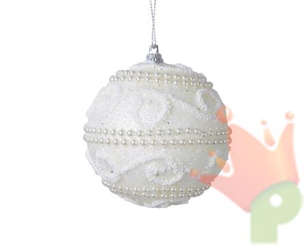 PALLINA DI NATALE BIANCA DECORATA 8 CM