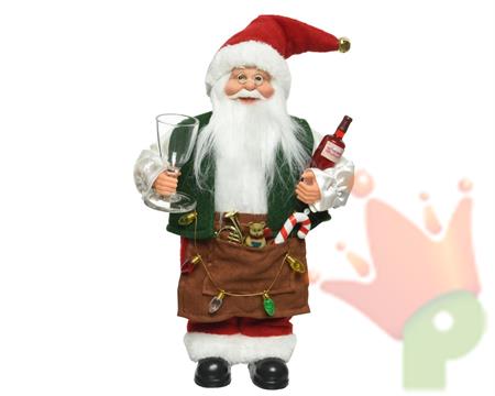 BABBO NATALE 30 CM CON BICCHIERE E BOTTIGLIA DI VINO