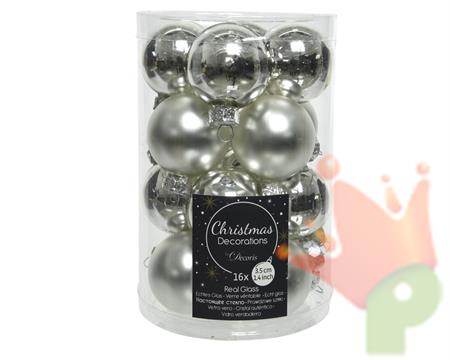 PALLINE DI NATALE ARGENTO 3,5 CM CONFEZIONE 16 PZ