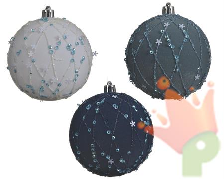 PALLINA DI NATALE CON DECORI BIANCO AZZURRI 8 CM