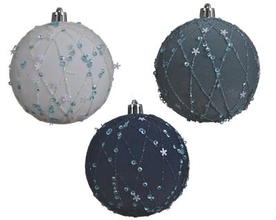 PALLINA DI NATALE CON DECORI BIANCO AZZURRI 8 CM