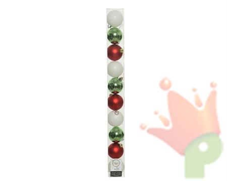 PALLINE DI NATALE ROSSO-BIANCO-VERDE 6 CM CONFEZIONE 10 PZ