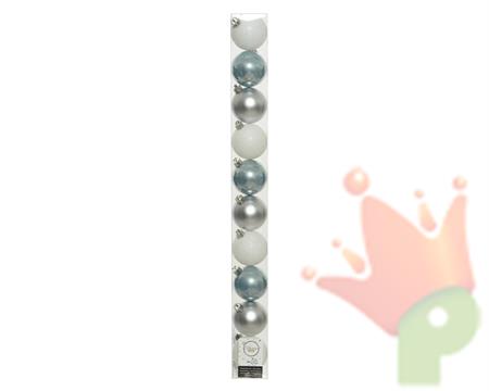 PALLINE DI NATALE BIANCO-ARGENTO-CELESTE 6 CM CONFEZIONE 10 PZ