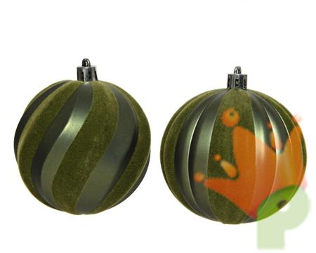 PALLINA DI NATALE VERDE DECORI VELLUTATI 8 CM 2 ASS