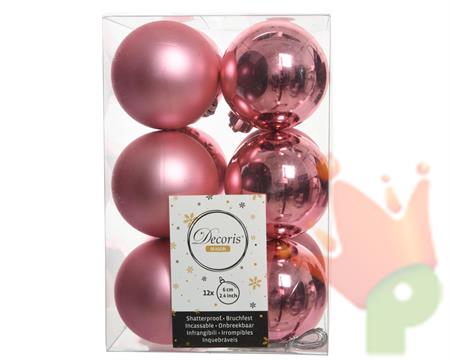 PALLINE DI NATALE ROSA 6 CM CONFEZIONE 12 PZ