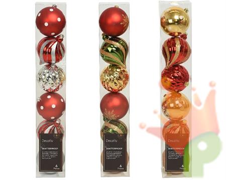 PALLINE DI NATALE DECORATE ROSSO/ORO/VERDE 15CM 6 PZ