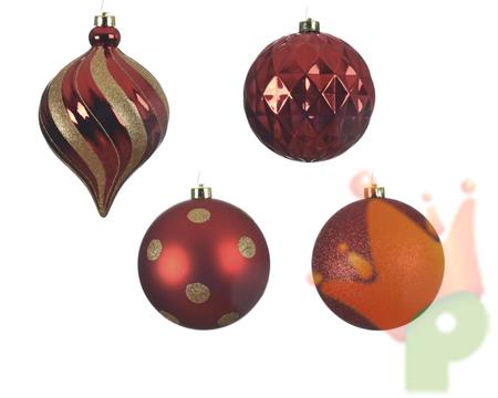 PALLINE DI NATALE ROSSE CON DECORI ORO 15 CM 6 PZ