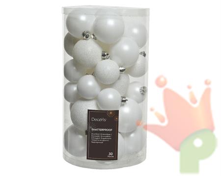 PALLINE DI NATALE BIANCHE MISURE ASSORTITE CONFEZIONE 30 PZ