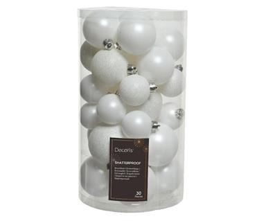 PALLINE DI NATALE BIANCHE MISURE ASSORTITE CONFEZIONE 30 PZ
