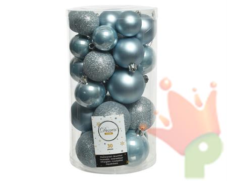 PALLINE NATALIZIE CELESTI BOX DA 30 PZ MISURE ASSORTITE