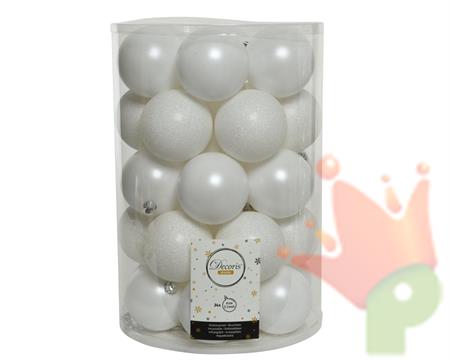 PALLINE DI NATALE BIANCHE 8 CM CONFEZIONE 34 PZ