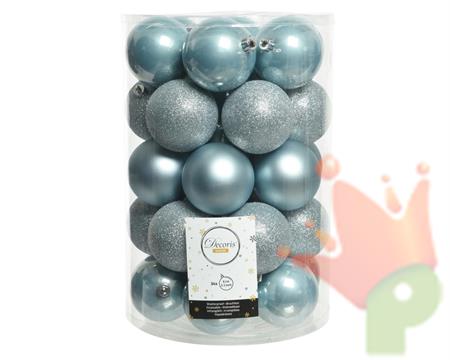 PALLINE DI NATALE CELESTI ASSORTITE 8 CM CONFEZIONE 34 PZ