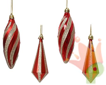 PENDENTE NATALIZIO ROSSO CON STRISCE ORO 13,5 CM