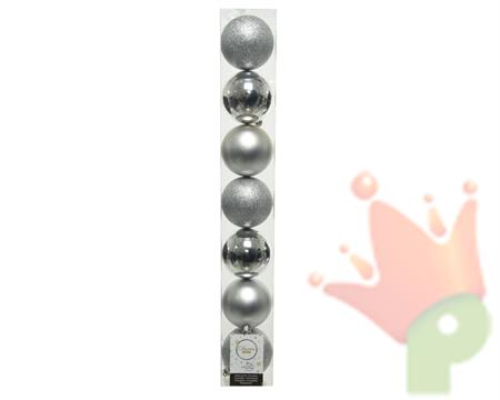 PALLINE DI NATALE ARGENTO ASSORTITE 8 CM CONFEZIONE 7 PZ