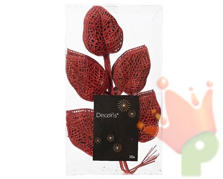 RAMETTO CON FOGLIE ROSSE GLITTER 10 PZ
