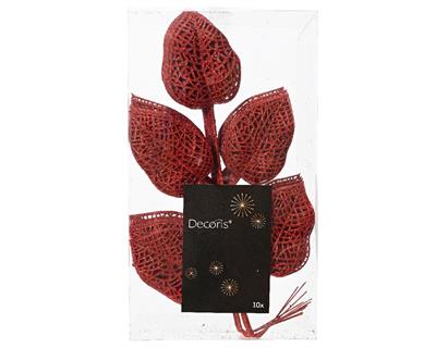 RAMETTO CON FOGLIE ROSSE GLITTER 10 PZ