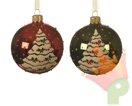 PALLINA DI NATALE ROSSO/VERDE CON DECORO ALBERO