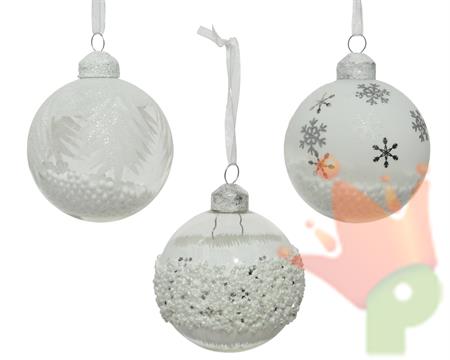 PALLINA IN VETRO 8 CM BIANCHE DECORATE