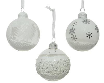 PALLINA IN VETRO 8 CM BIANCHE DECORATE