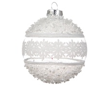 PALLINA DI NATALE TRASPARENTE CON DECORO BIANCO 8 CM