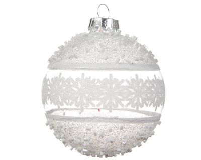 PALLINA DI NATALE TRASPARENTE CON DECORO BIANCO 8 CM