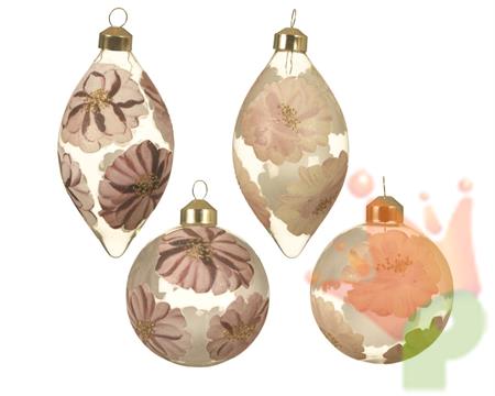 PALLINA DI NATALE IN VETRO CON DECORO FIORI