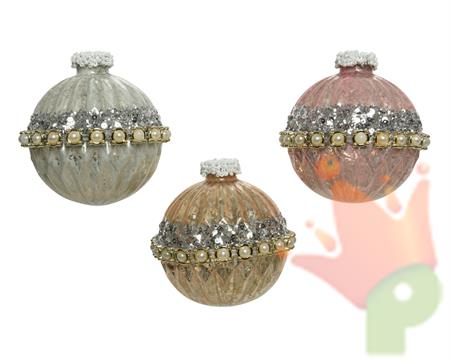 PALLINA DI NATALE BIANCO/ORO/ROSA DECORATA