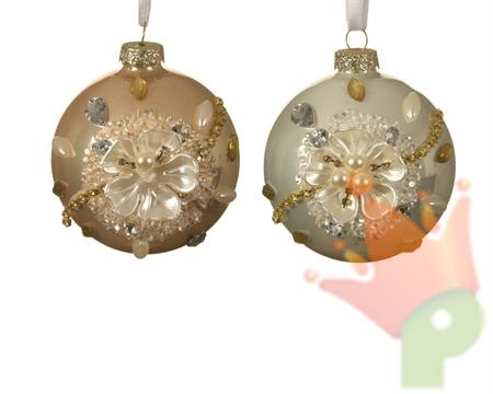 PALLINA DI NATALE ORO/CHAMPAGNE CON FIORE