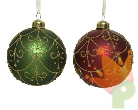 PALLINA 8 CM ROSSO /VERDE CON DECORI ORO