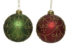 PALLINA 8 CM ROSSO /VERDE CON DECORI ORO
