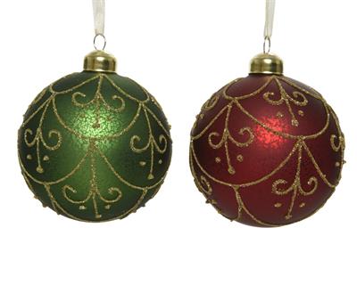 PALLINA 8 CM ROSSO /VERDE CON DECORI ORO