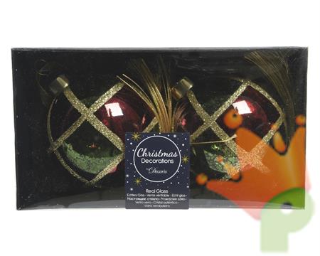 PALLINE DI NATALE VERDE/ROSSA DECORATE 2 PZ