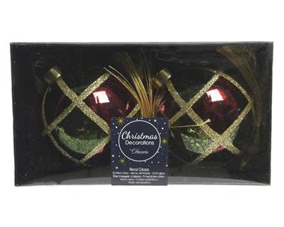PALLINE DI NATALE VERDE/ROSSA DECORATE 2 PZ