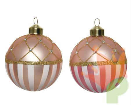 PALLINA DI NATALE ROSA DECORATA ORO 2 ASSORTITE