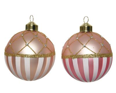 PALLINA DI NATALE ROSA DECORATA ORO 2 ASSORTITE