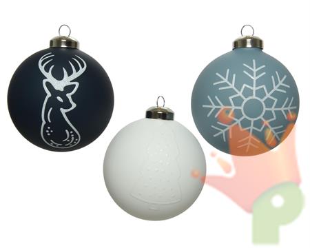 PALLINA DI NATALE IN VETRO CELESTE/BIANCO/BLU CON DECORI