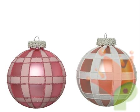 PALLINA DI NATALE IN VETRO ROSA QUADRETTATA