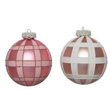 PALLINA DI NATALE IN VETRO ROSA QUADRETTATA