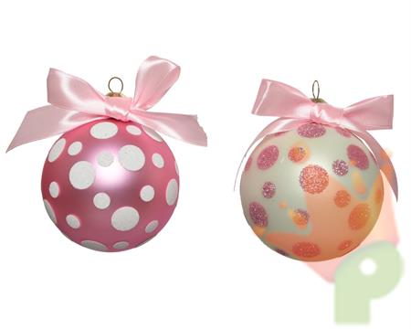 PALLINA DI NATALE IN VETRO ROSA/BIANCA CON POIS