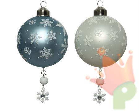 PALLINA DI NATALE VETRO CELESTE/BIANCO CON PENDENTE