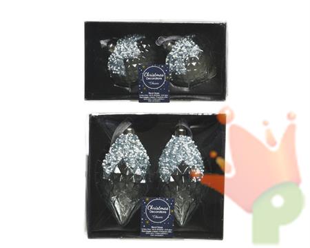 PENDENTI 8 CM IN VETRO TRASPARENTE CON STRASS CELESTI