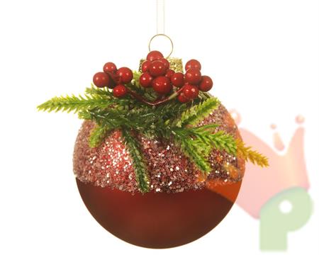 PALLINA DI NATALE ROSSA CON BACCHE ROSSE