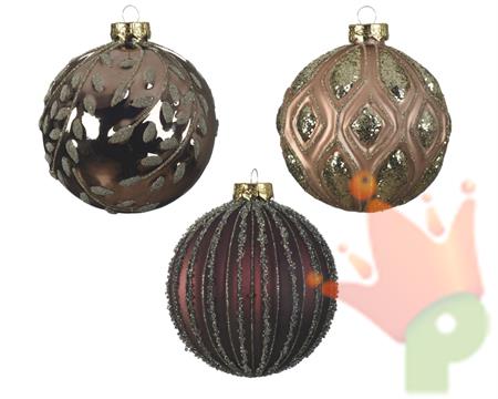 PALLINA DI NATALE MARRONE 3 DECORI ASSORTITI