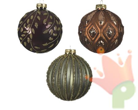 PALLINA DI NATALE VERDE/MARRONE/BORDEAUX CON DECORI