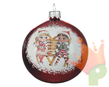 PALLINA DI NATALE ROSSA CON DECORO ELFI