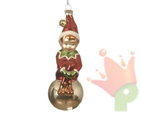 ELFO 15 CM IN VETRO DA APPENDERE CON PALLINA