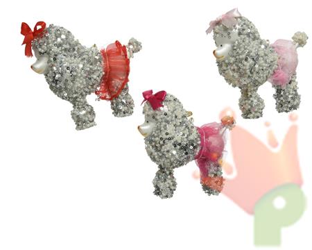 CANE IN VETRO CON PERLINE 10 CM FIOCCO E TUTU