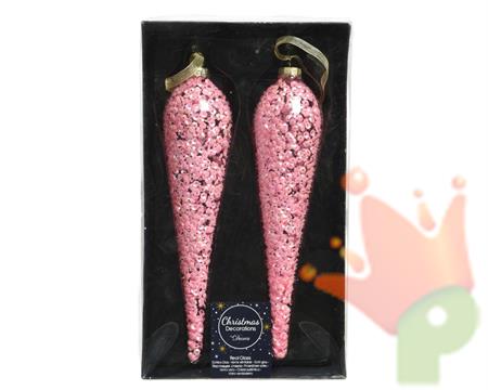PENDENTI 22 CM IN VETRO ROSA 2 PZ
