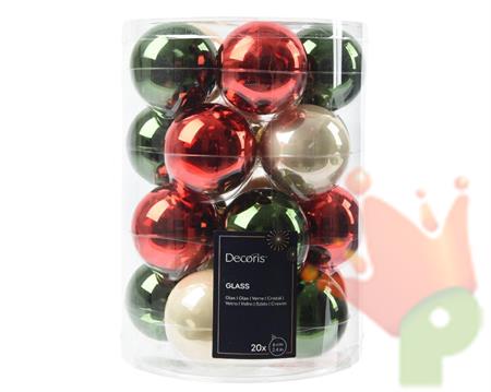PALLINE DI NATALE VERDE PINO-ROSSO-PERLA 6CM CONFEZIONE 20 PZ