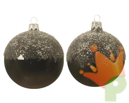 PALLINA DI NATALE 8 CM NERA CON GLITTER  6 PZ 2 ASS